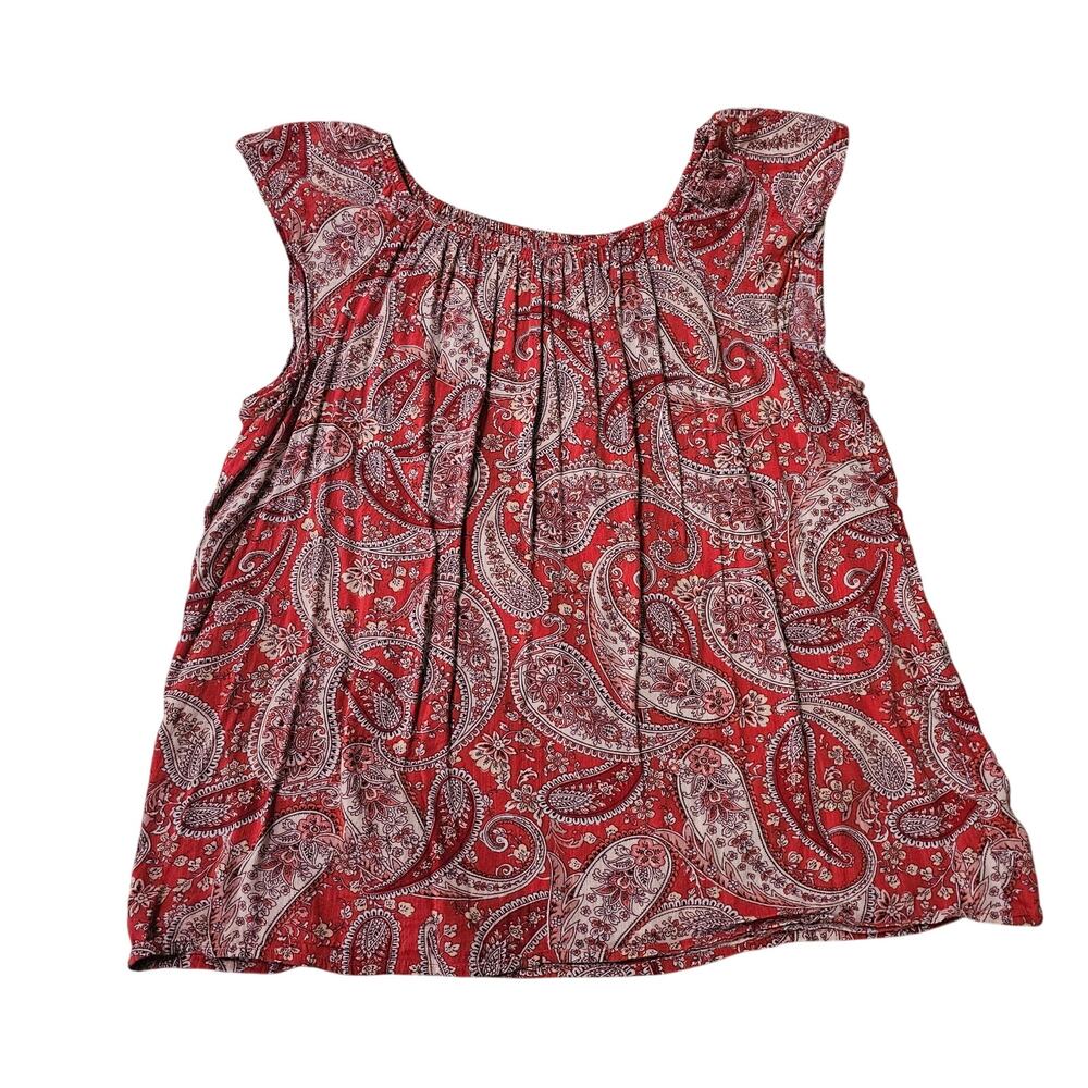 Old Navy Girls Size XXL (Size 16) Red White Paisley Print Flutter Sleeve Top